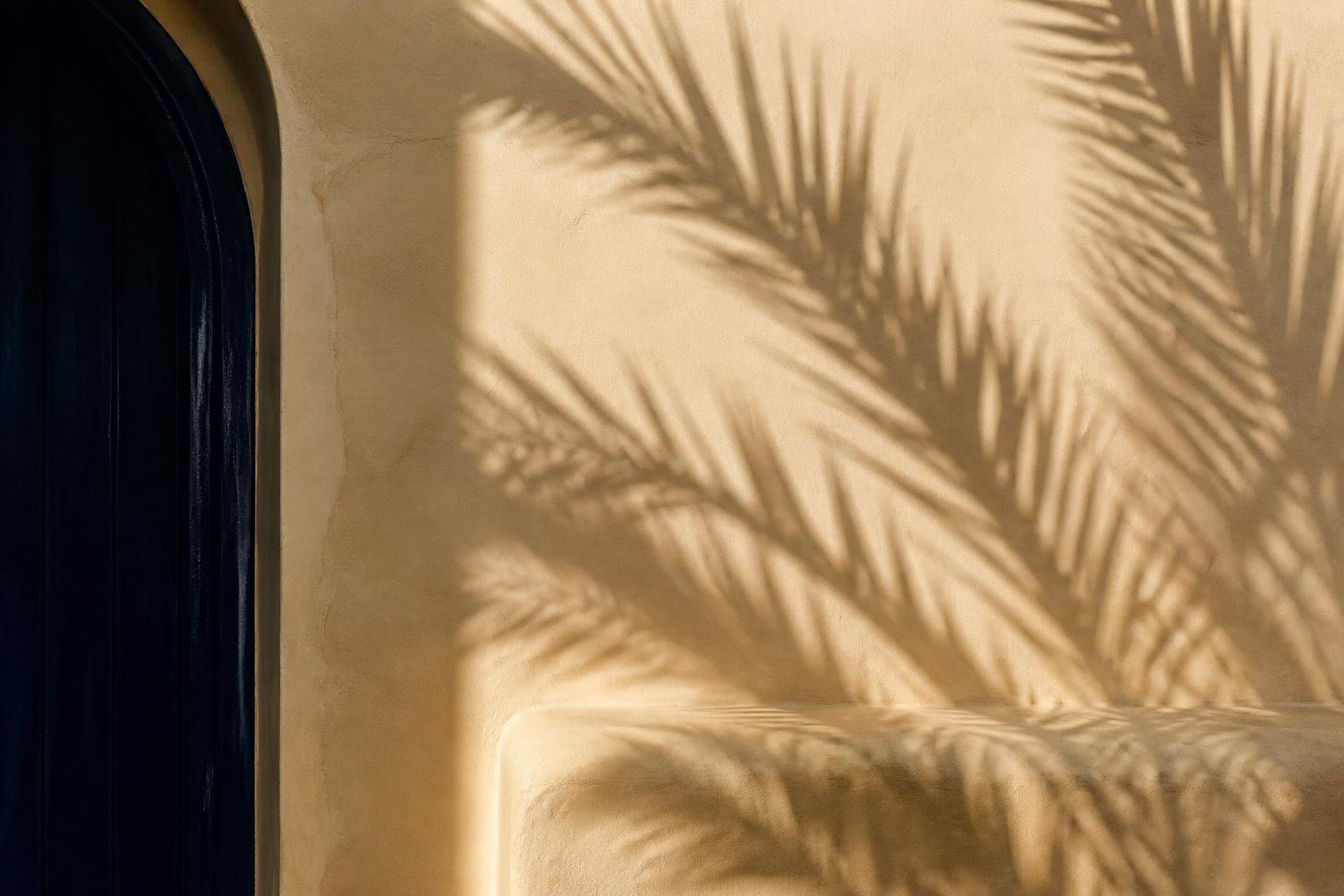 Palm shadows across a warm sunlit wall